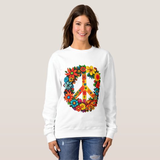 Wildblumen Frieden Unterschreiben Blumenkranz Sweatshirt (Vorne ganz)
