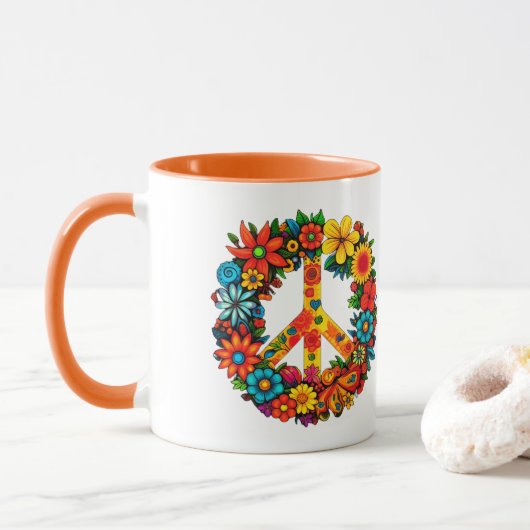 Wildblumen Frieden Unterschreiben Blumenkranz Tasse (Mit Donut)