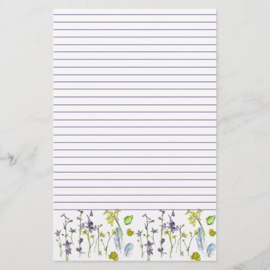 Wildblumen Frog Feathers Nature Lined Briefpapier (Vorderseite)