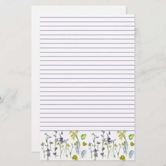 Wildblumen Frog Feathers Nature Lined Briefpapier (Vorne/Hinten)