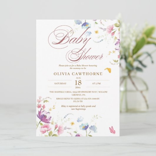 Wildblumen Frühblütendusche Einladung (Stehend Vorderseite)