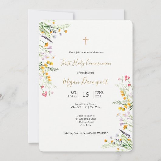 Wildblumen Frühjahrskommunieinladung Einladung (Vorderseite)