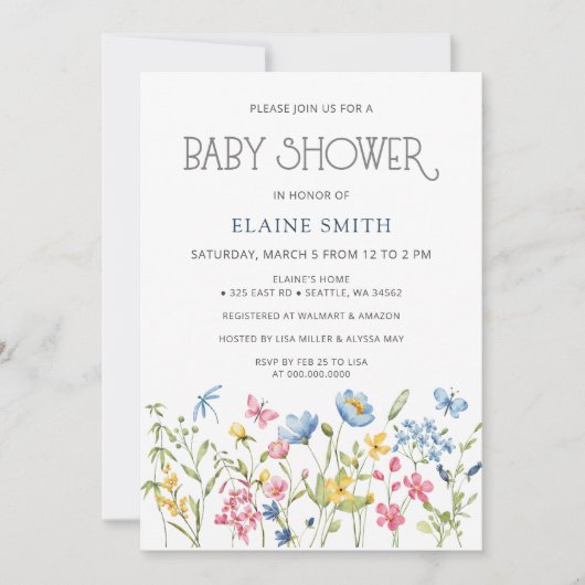 Wildblumen Frühlingsblüten Blütendusche Einladung (Vorderseite)