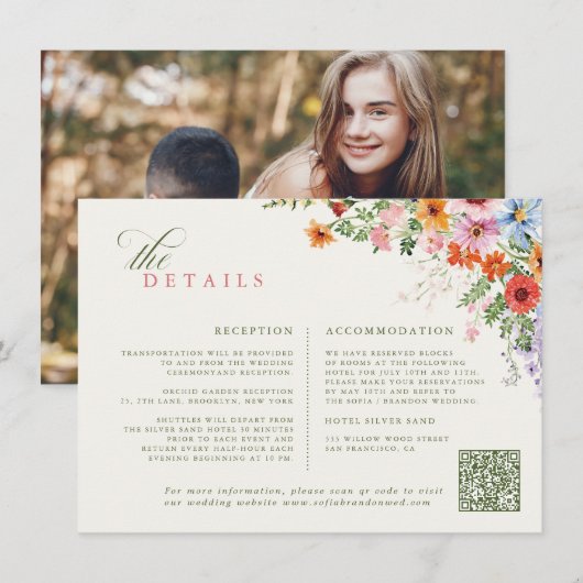 Wildblumen-Frühlingswiese-Garten-QR-Code-Hochzeit Begleitkarte (Vorne/Hinten)