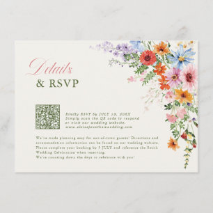Wildblumen-Frühlingswiese-Garten-QR-Code-Hochzeit Begleitkarte