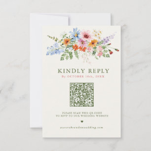 Wildblumen-Frühlingswiese-Garten-QR-Code-Hochzeit RSVP Karte