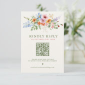 Wildblumen-Frühlingswiese-Garten-QR-Code-Hochzeit RSVP Karte (Stehend Vorderseite)
