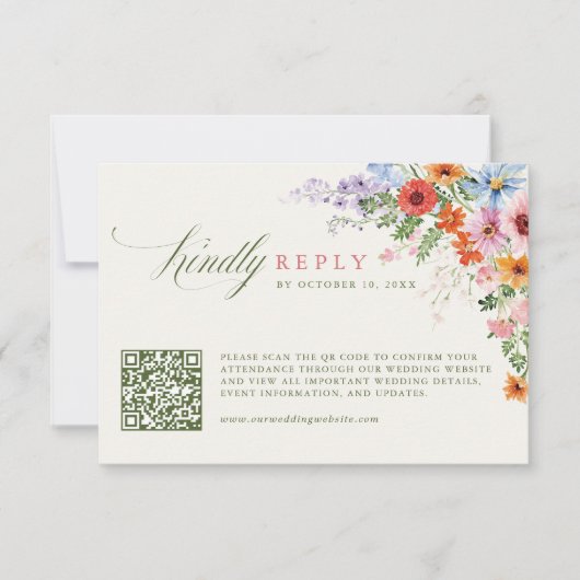 Wildblumen-Frühlingswiese-Garten-QR-Code-Hochzeit RSVP Karte (Vorderseite)