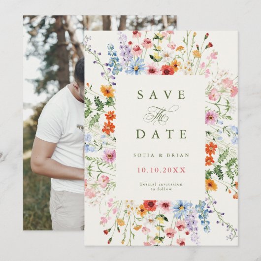 Wildblumen-Frühlingswiese-Garten-Rustikal-Boho-Fot Save The Date (Vorne/Hinten)
