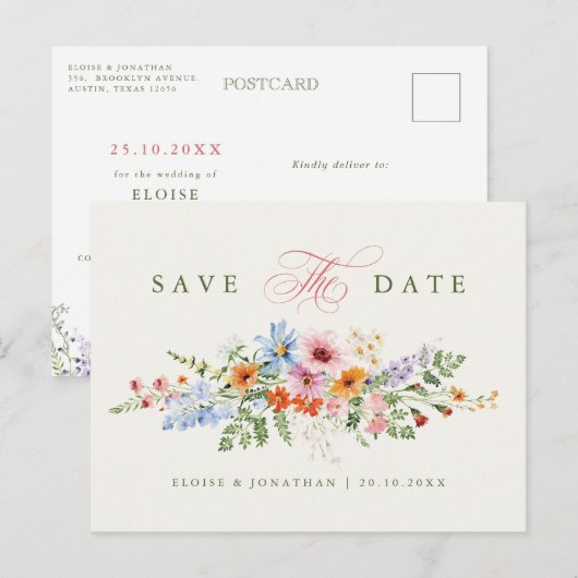 Wildblumen-Frühlingswiese-Garten Save-the-Date Postkarte (Vorne/Hinten)