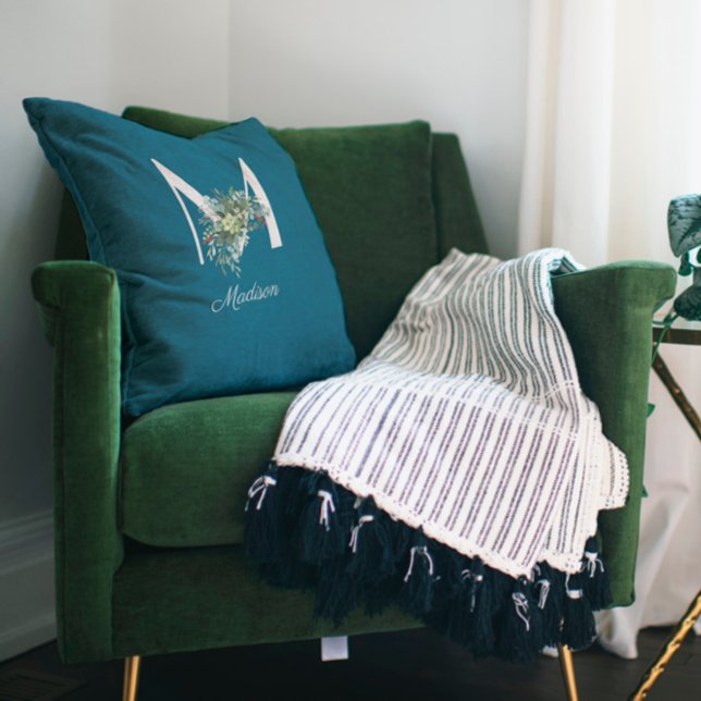 Wildblumen für Aquarellfarben, monogramm blau Kissen (Von Creator hochgeladen)