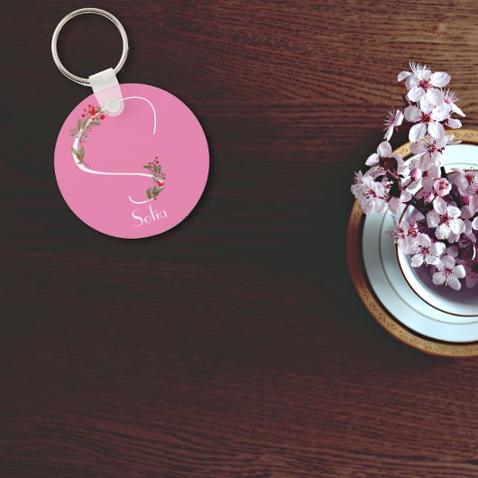 Wildblumen für Aquarellfarben, monogramm pink Schlüsselanhänger