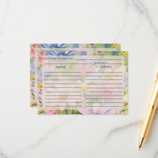 Wildblumen für Aquarellfarben Rezeptkarte Begleitkarte (Vorderseite/Rückseite Beispiel)