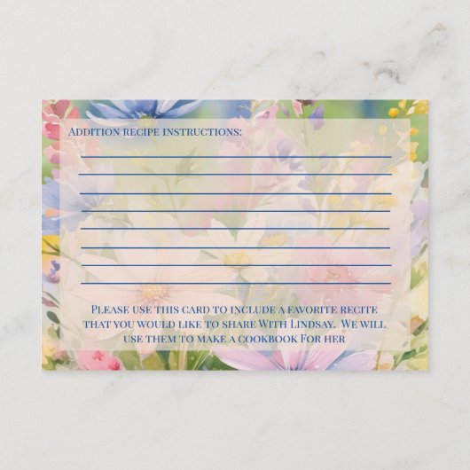 Wildblumen für Aquarellfarben Rezeptkarte Begleitkarte (Rückseite)