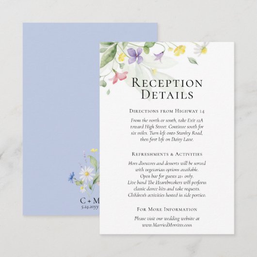 Wildblumen für Hochzeiten Begleitkarte (Vorne/Hinten)