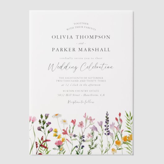 Wildblumen für Hochzeiten Pergament Einladungen (Vorderseite)