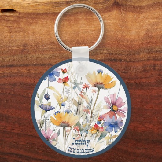 Wildblumen für personalisierte Hochzeitsfeier Schlüsselanhänger (Vorderseite)