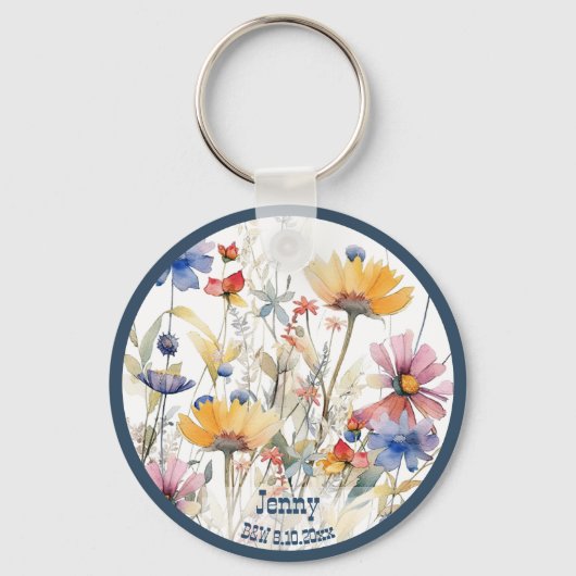 Wildblumen für personalisierte Hochzeitsfeier Schlüsselanhänger (Rückseite)