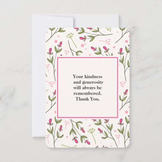 Wildblumen für rosa und grüne lange Steppe Vielen Dankeskarte (Rückseite)