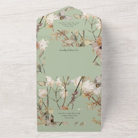 Wildblumen für Sage Green mit QR-Code All In One Einladung (Außenbereich)