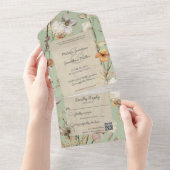 Wildblumen für Sage Green mit QR-Code All In One Einladung (Abreißen)