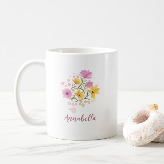 Wildblumen für Wasserfarben geben Gefallen Kaffeetasse (Mit Donut)
