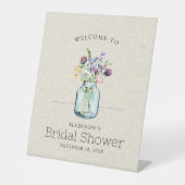 Wildblumen für Wasserfarben Linen Boho Brautparty Sockelschild (Vorderseite)