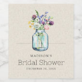 Wildblumen für Wasserfarben Linen Boho Brautparty Weinetikett (Einzelnes Label)