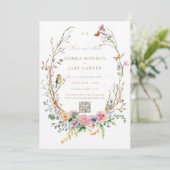 Wildblumen Garden QR Code Foto Hochzeitdatum Rett Einladung (Stehend Vorderseite)