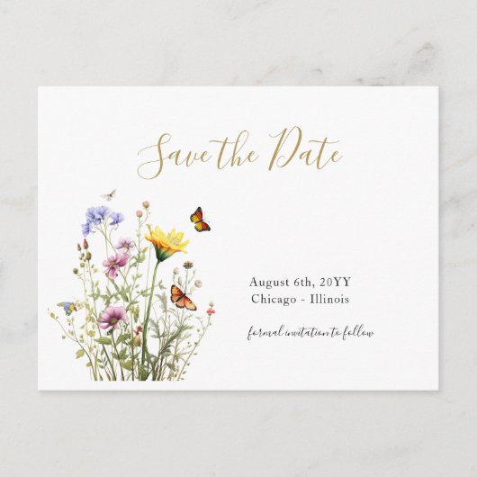 Wildblumen Garten Save the Date Postkarte (Vorderseite)