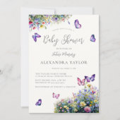 Wildblumen Gartenschmetterlinge neutrale Babydusch Einladung (Vorderseite)