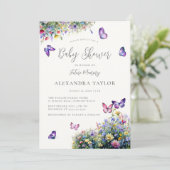 Wildblumen Gartenschmetterlinge neutrale Babydusch Einladung (Stehend Vorderseite)