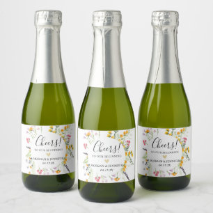 Wildblumen Gastgeschenk Hochzeit Cheers Sparkling Schaumweinetikett