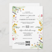 Wildblumen geben modernen Hochzeitsstichtencode Einladung (Vorne/Hinten)