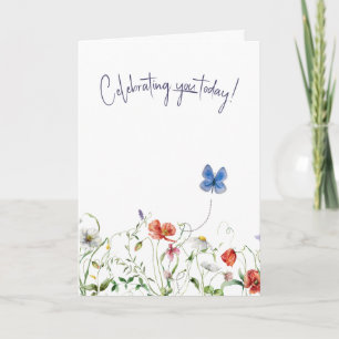 Wildblumen-Geburtstag mit Schmetterling Karte