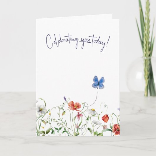 Wildblumen-Geburtstag mit Schmetterling Karte (Vorderseite)
