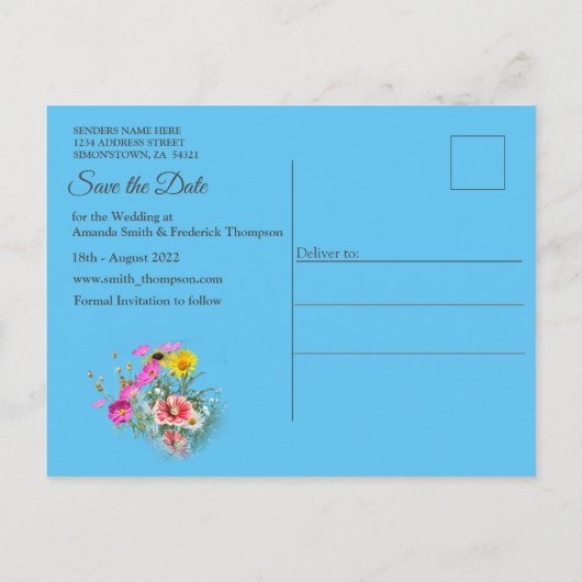 Wildblumen gegen einen blauen Himmel Ankündigungspostkarte (Rückseite)