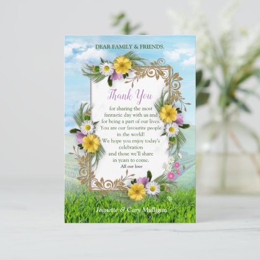 Wildblumen gegen einen Blue Sky Dankeschön Karte (Stehend Vorderseite)