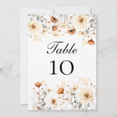 Wildblumen Gelbe beige Hochzeitskarte für Tischnum (Rückseite)