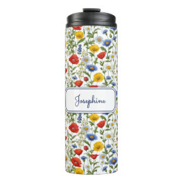 Wildblumen Gemusterter farbiger Individuelle Name Thermosbecher