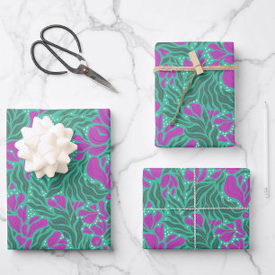 Wildblumen-Geschenkpapier - Lila und Türkis Geschenkpapier Set