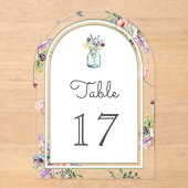 Wildblumen-Glas-Wedding-Acryl-Tischnummer Acryleinladungen (Vorderseite)