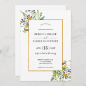 Wildblumen Gold elegante Hochzeitseinladung Einladung (Vorne/Hinten)
