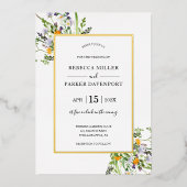 Wildblumen Gold elegante Hochzeitseinladung Folieneinladung (Vorderseite)