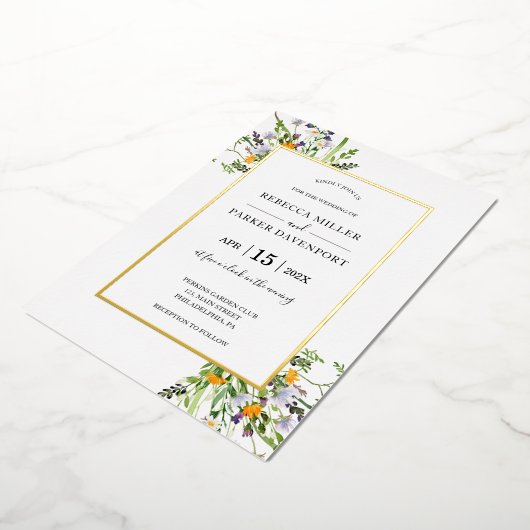 Wildblumen Gold elegante Hochzeitseinladung Folieneinladung (Gedreht)