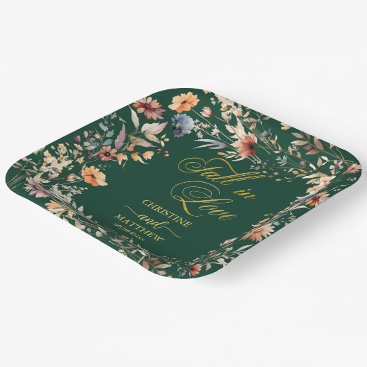 Wildblumen Gold 'Fall in Liebe' Elegante Hochzeit Pappteller (Gewinkelt)