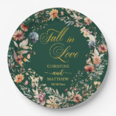 Wildblumen Gold 'Fall in Liebe' Elegante Hochzeit Pappteller (Vorderseite)