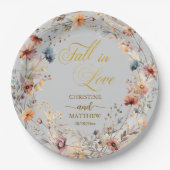 Wildblumen Gold 'Fall in Liebe' Elegante Hochzeit Pappteller (Vorderseite)