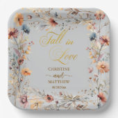 Wildblumen Gold 'Fall in Liebe' Elegante Hochzeit Pappteller (Vorderseite)