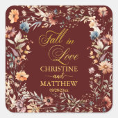 Wildblumen Gold 'Fall in Liebe' Elegante Hochzeit Quadratischer Aufkleber (Vorderseite)